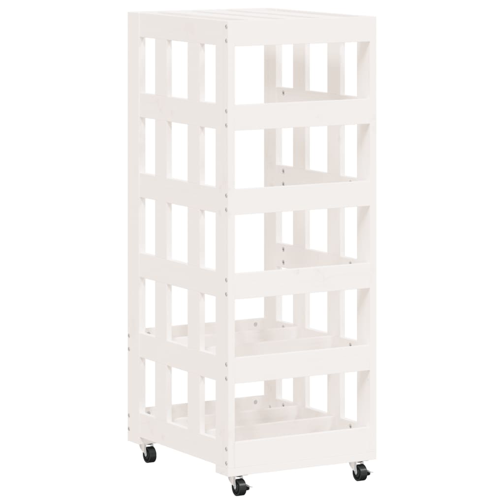 Portalegna con Ruote Bianco 40x49x110 cm Legno Massello di Pino - homemem39