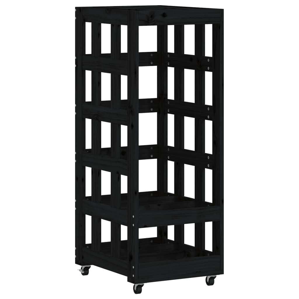 Portalegna con Ruote Nero 40x49x110 cm Legno Massello di Pino - homemem39