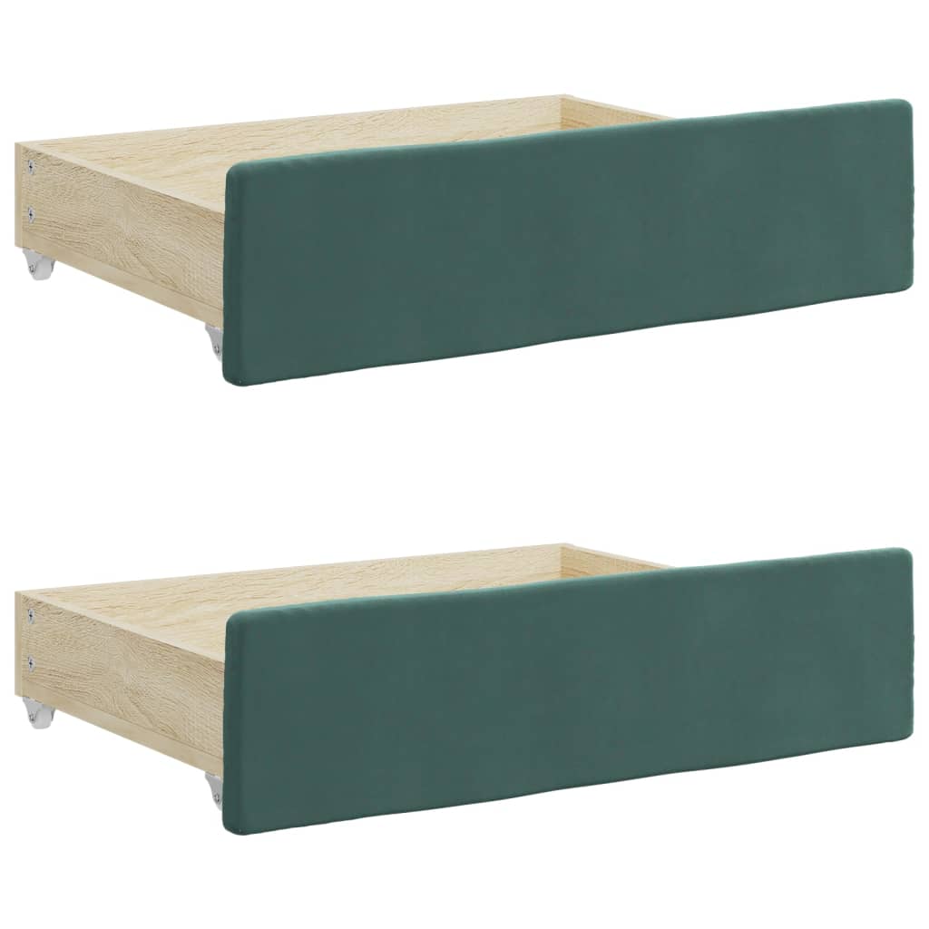 Cassetti da Letto 2pz Verde Scuro Legno Multistrato e Velluto - homemem39