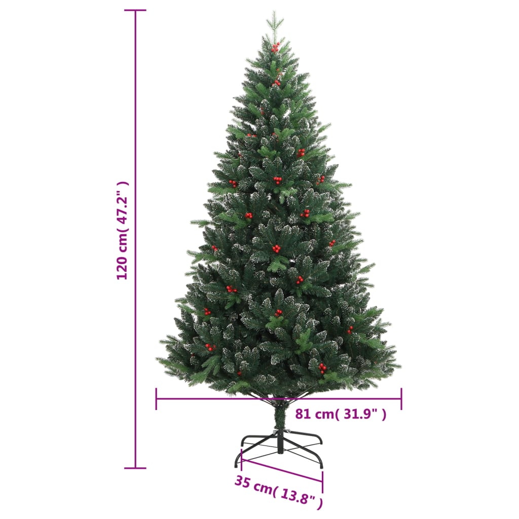 Albero Natale Artificiale Incernierato con Bacche Rosse 120 cm