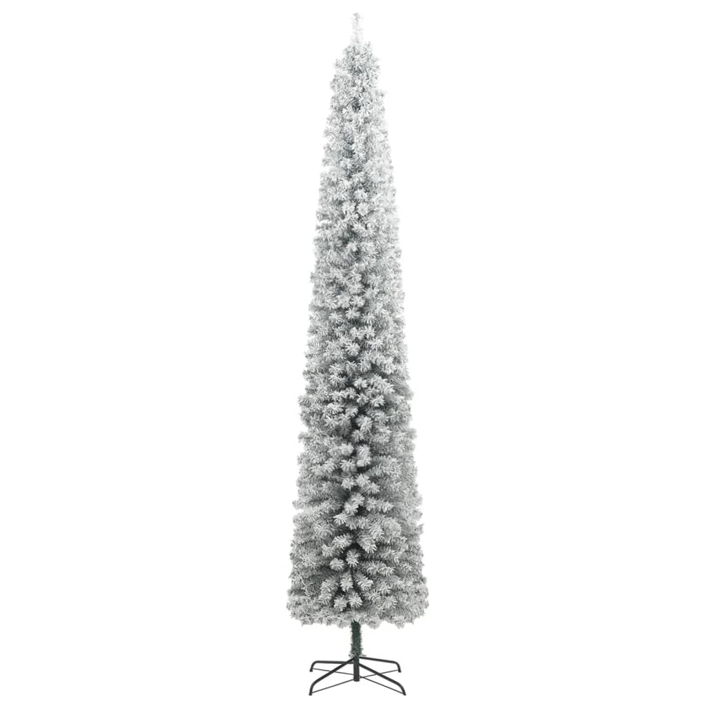 Albero di Natale Sottile con Base e Neve Floccata 270 cm PVC - homemem39