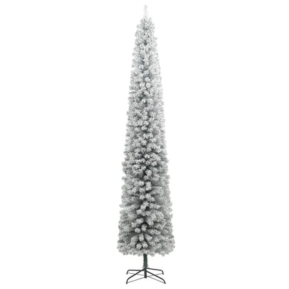 Albero di Natale Sottile con Base e Neve Floccata 270 cm PVC