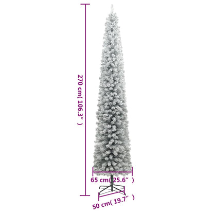 Albero di Natale Sottile con Base e Neve Floccata 270 cm PVC