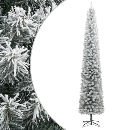 Albero di Natale Sottile con Base e Neve Floccata 300 cm PVC - homemem39