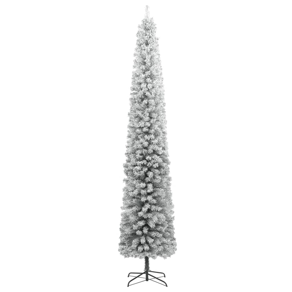 Albero di Natale Sottile con Base e Neve Floccata 300 cm PVC - homemem39