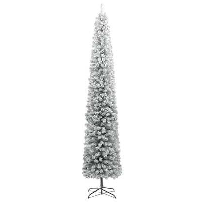 Albero di Natale Sottile con Base e Neve Floccata 300 cm PVC