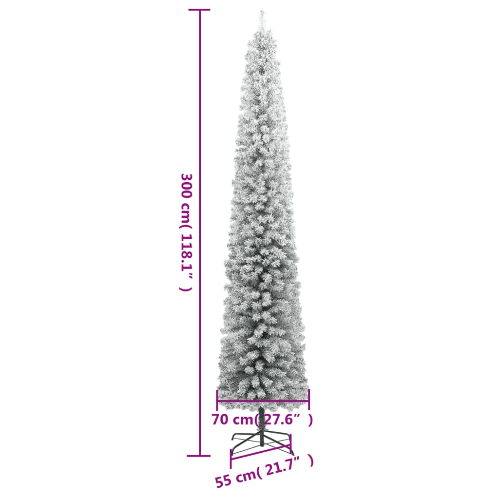 Albero di Natale Sottile con Base e Neve Floccata 300 cm PVC - homemem39