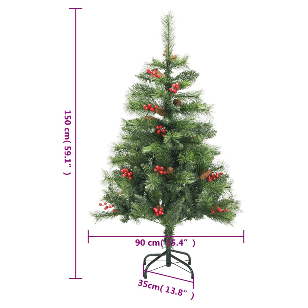 Albero Natale Artificiale Incernierato con Pigne e Bacche 150cm