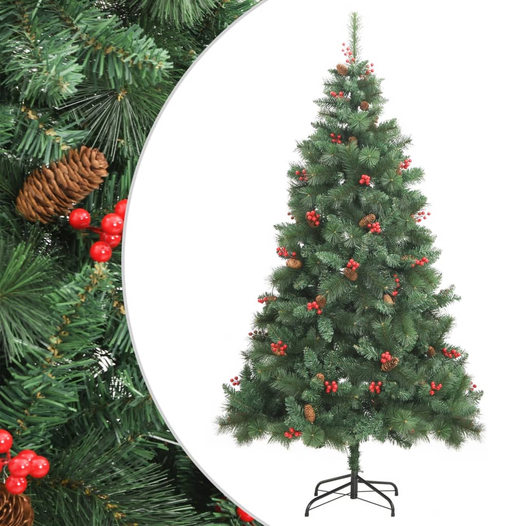 Albero Natale Artificiale Incernierato con Pigne e Bacche 210cm - homemem39