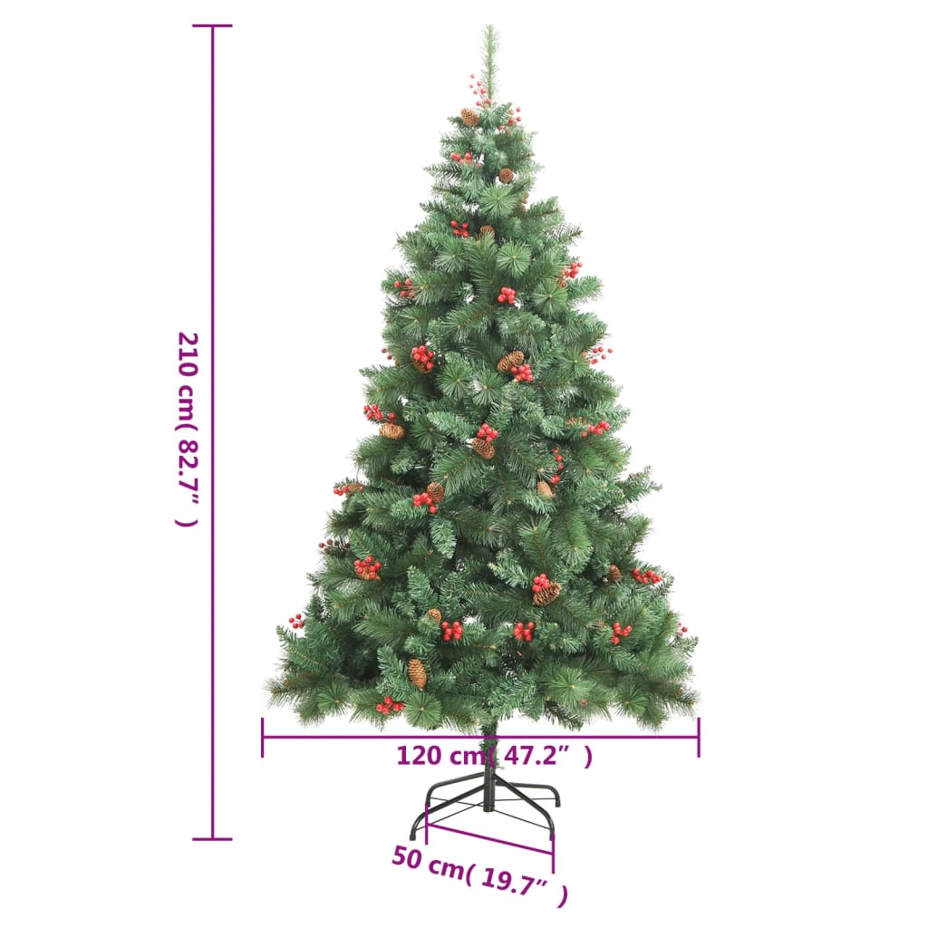 Albero Natale Artificiale Incernierato con Pigne e Bacche 210cm - homemem39