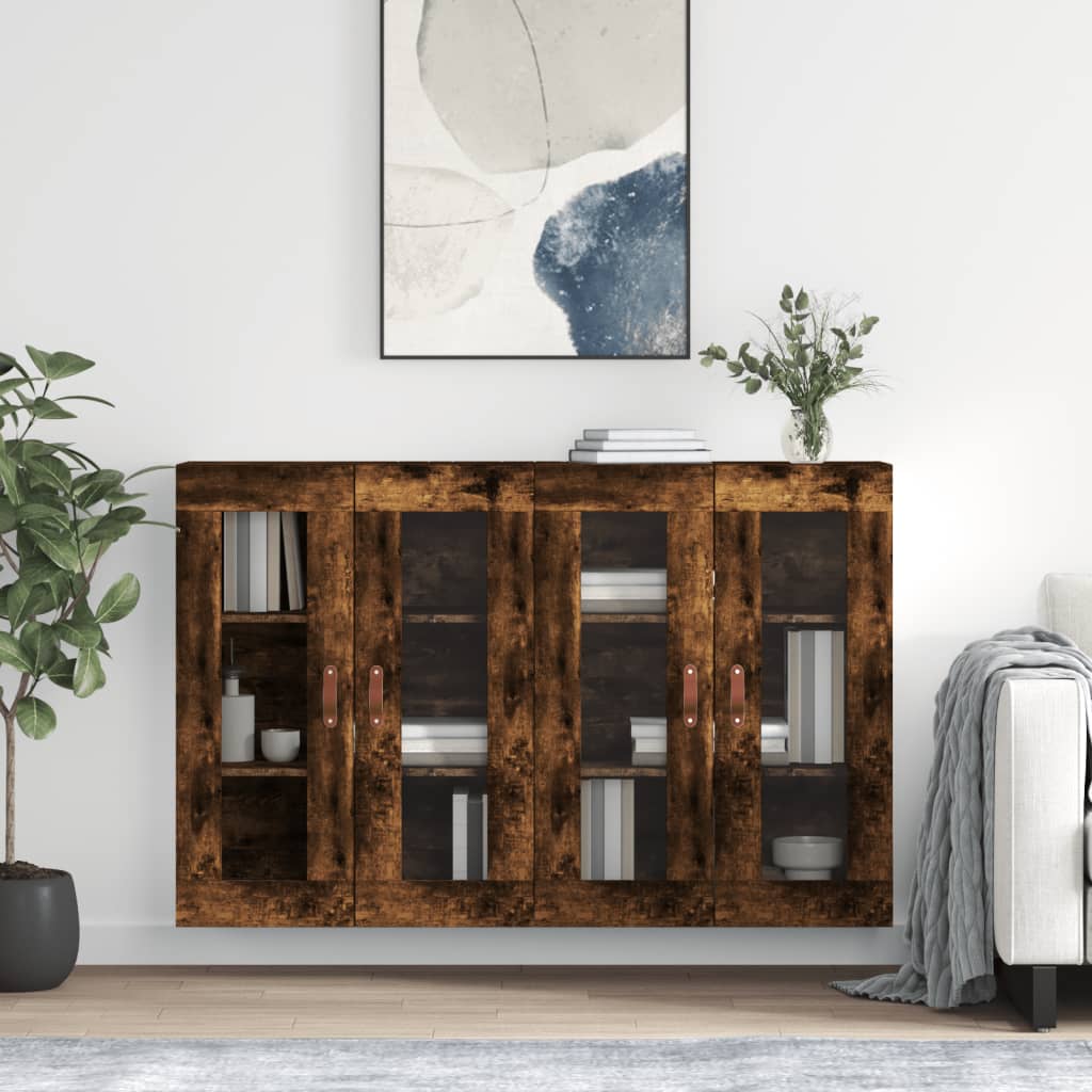 Armadietti a Parete 2 pz Rovere Fumo in Legno Multistrato