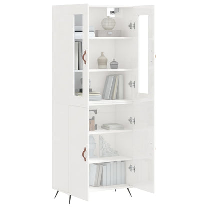 Credenza Bianco Lucido 69,5x34x180 cm in Legno Multistrato