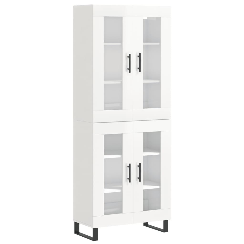 Credenza Bianco Lucido 69,5x34x180 cm in Legno Multistrato - homemem39