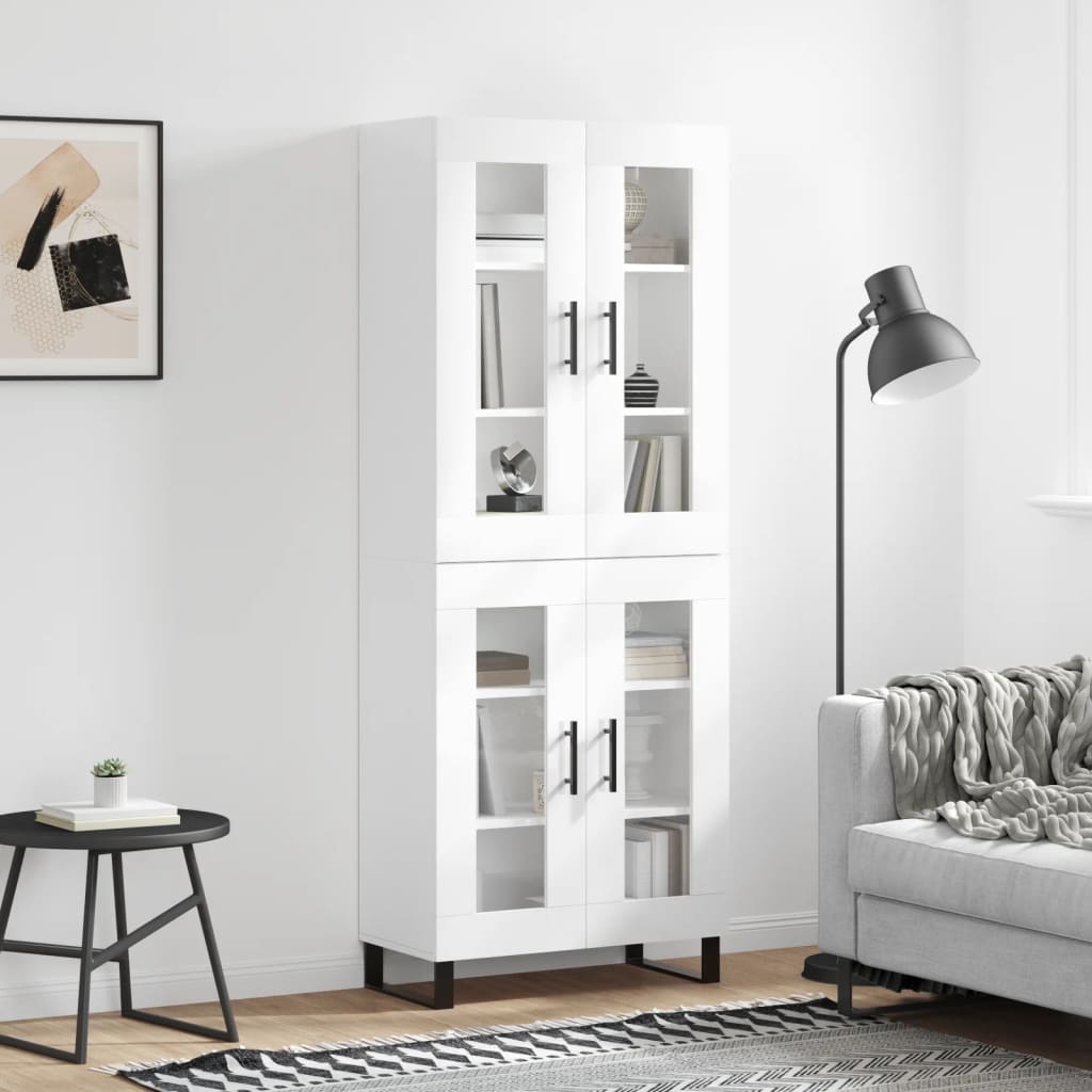 Credenza Bianco Lucido 69,5x34x180 cm in Legno Multistrato