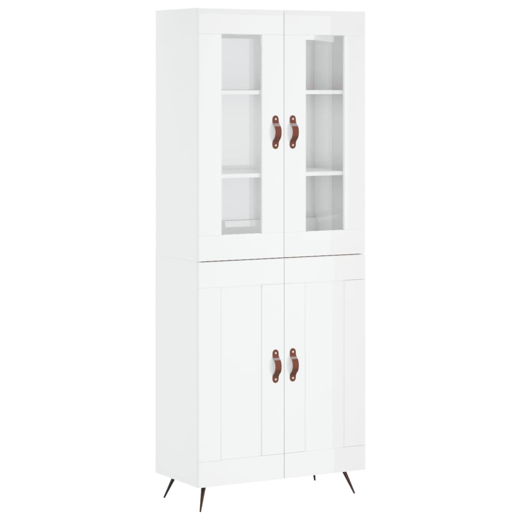 Credenza Bianco Lucido 69,5x34x180 cm in Legno Multistrato - homemem39