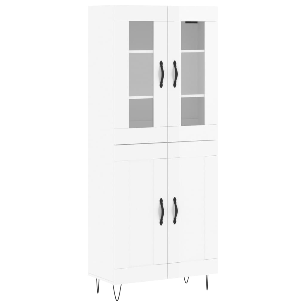 Credenza Bianco Lucido 69,5x34x180 cm in Legno Multistrato