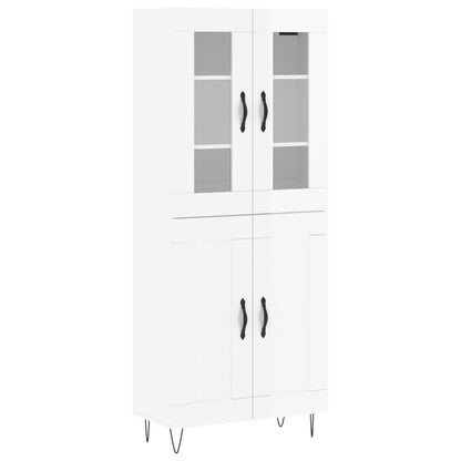 Credenza Bianco Lucido 69,5x34x180 cm in Legno Multistrato - homemem39