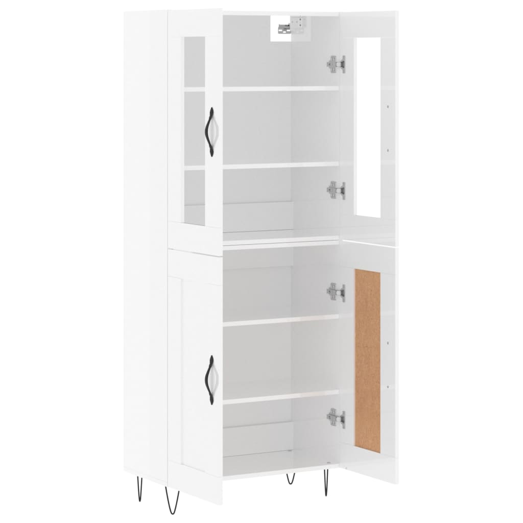 Credenza Bianco Lucido 69,5x34x180 cm in Legno Multistrato - homemem39