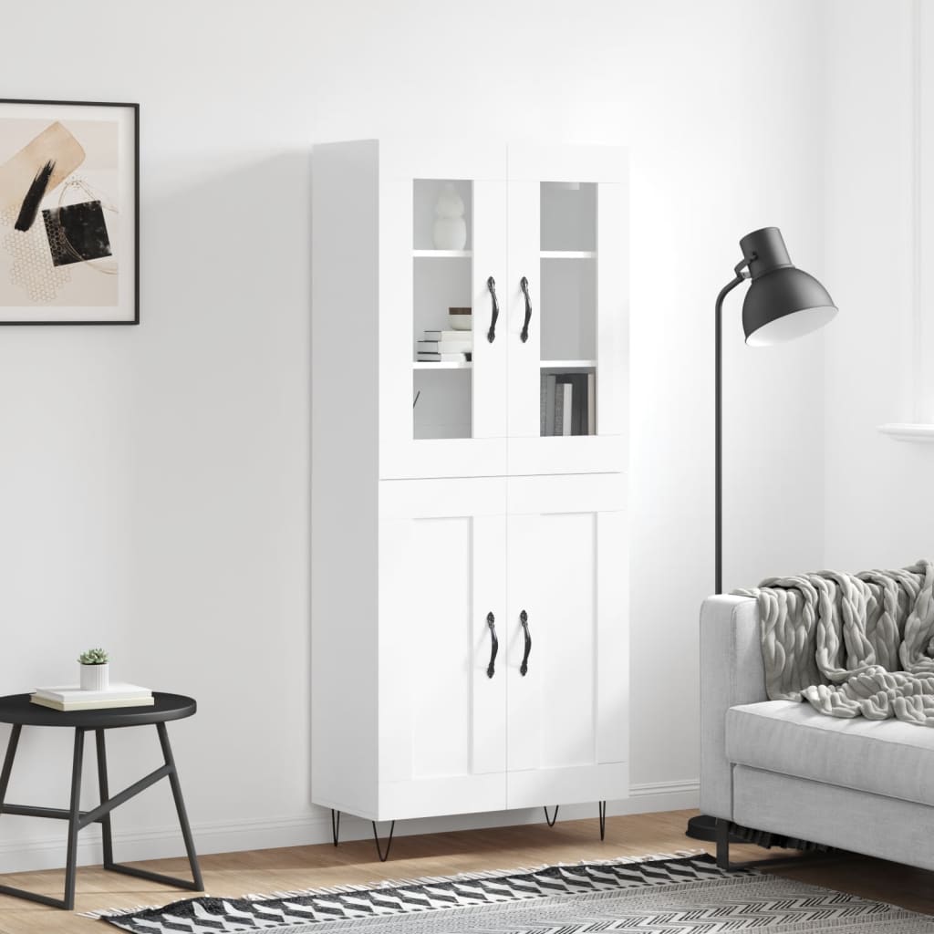 Credenza Bianco Lucido 69,5x34x180 cm in Legno Multistrato - homemem39