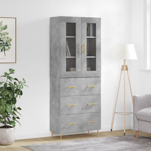 Credenza Grigio Cemento 69,5x34x180 cm in Legno Multistrato