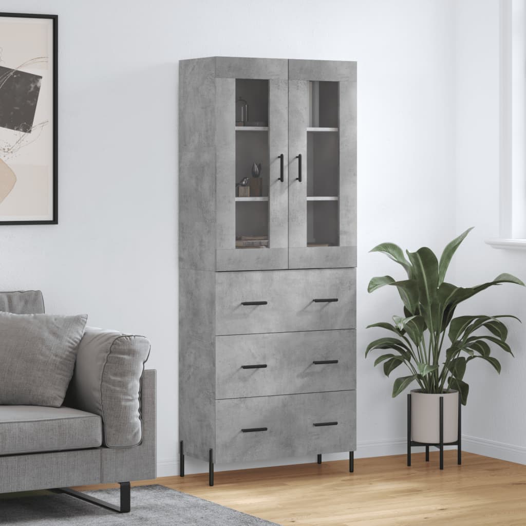 Credenza Grigio Cemento 69,5x34x180 cm in Legno Multistrato