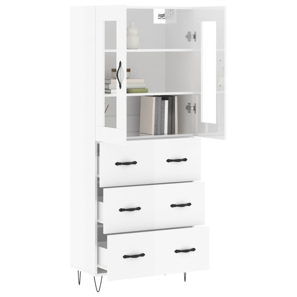 Credenza Bianco Lucido 69,5x34x180 cm in Legno Multistrato - homemem39