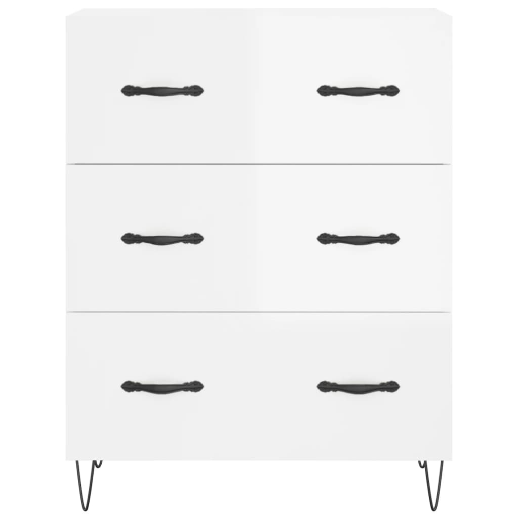 Credenza Bianco Lucido 69,5x34x180 cm in Legno Multistrato