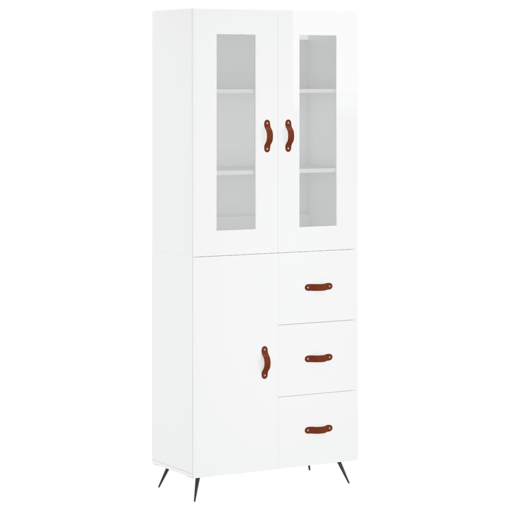 Credenza Bianco Lucido 69,5x34x180 cm in Legno Multistrato - homemem39