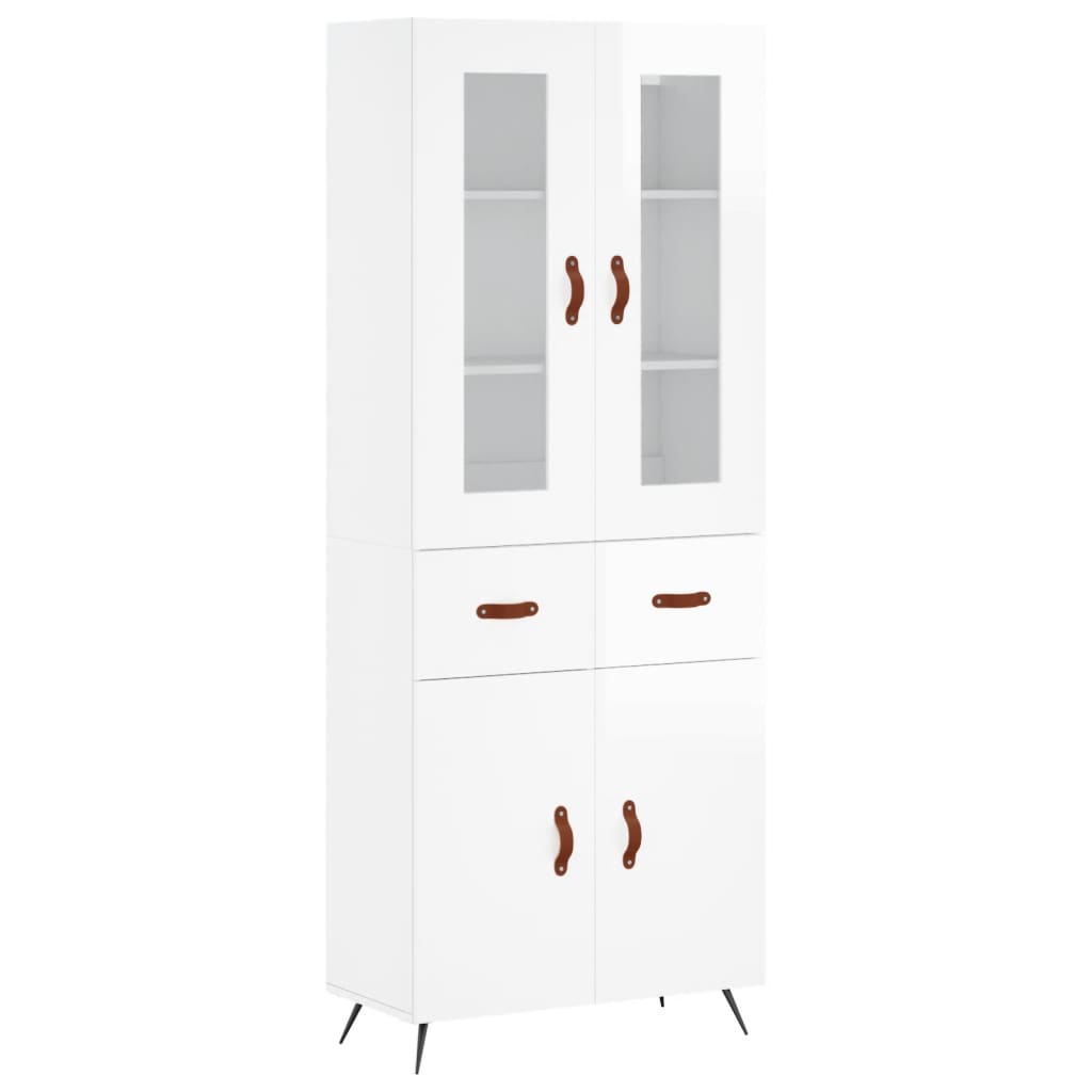 Credenza Bianco Lucido 69,5x34x180 cm in Legno Multistrato