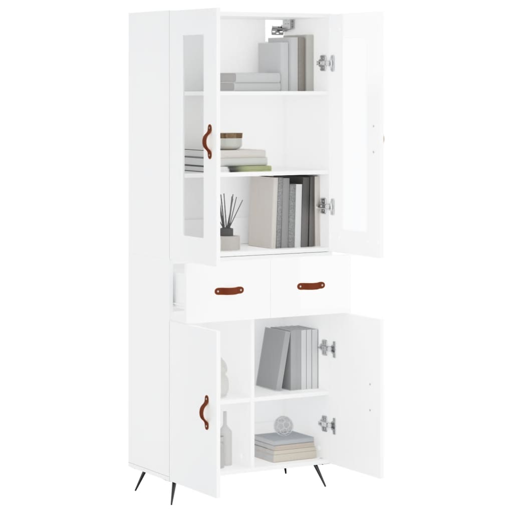 Credenza Bianco Lucido 69,5x34x180 cm in Legno Multistrato - homemem39