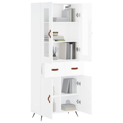 Credenza Bianco Lucido 69,5x34x180 cm in Legno Multistrato