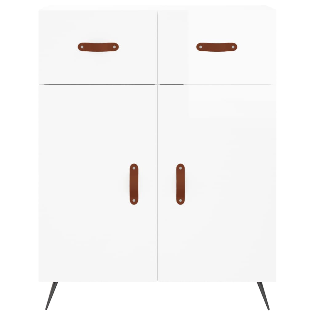 Credenza Bianco Lucido 69,5x34x180 cm in Legno Multistrato