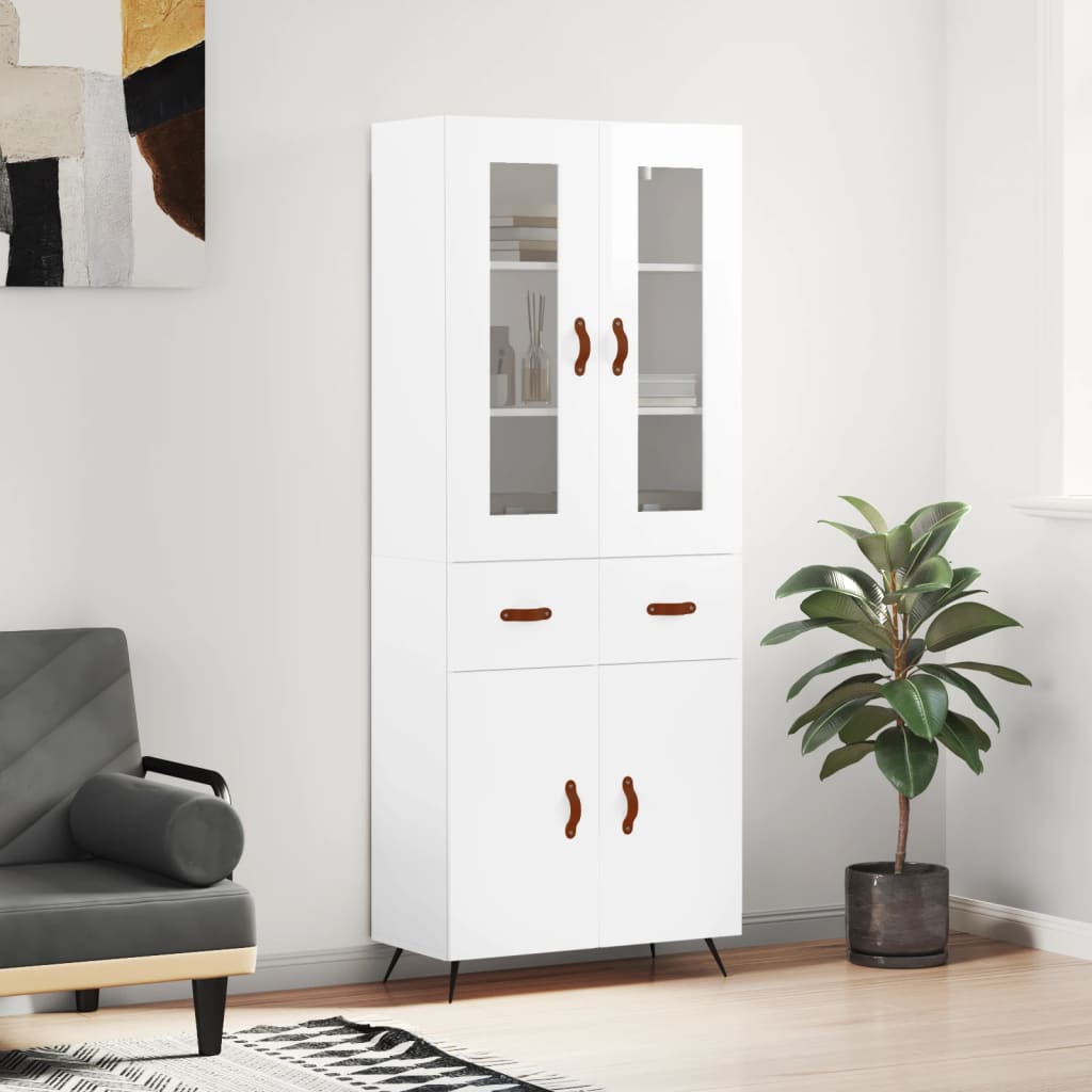 Credenza Bianco Lucido 69,5x34x180 cm in Legno Multistrato - homemem39