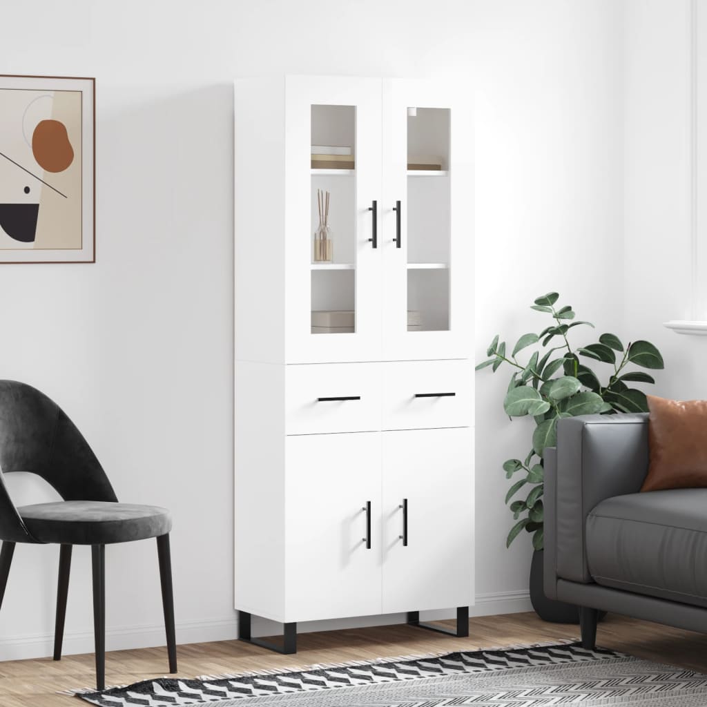 Credenza Bianco Lucido 69,5x34x180 cm in Legno Multistrato - homemem39