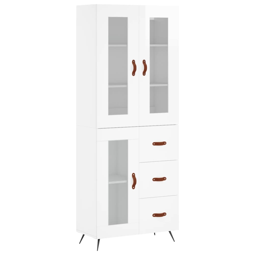 Credenza Bianco Lucido 69,5x34x180 cm in Legno Multistrato