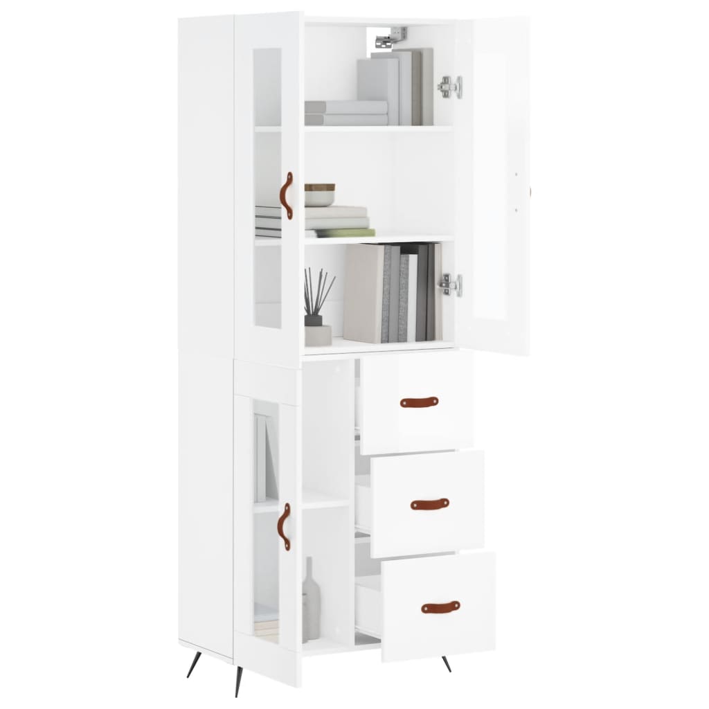 Credenza Bianco Lucido 69,5x34x180 cm in Legno Multistrato - homemem39