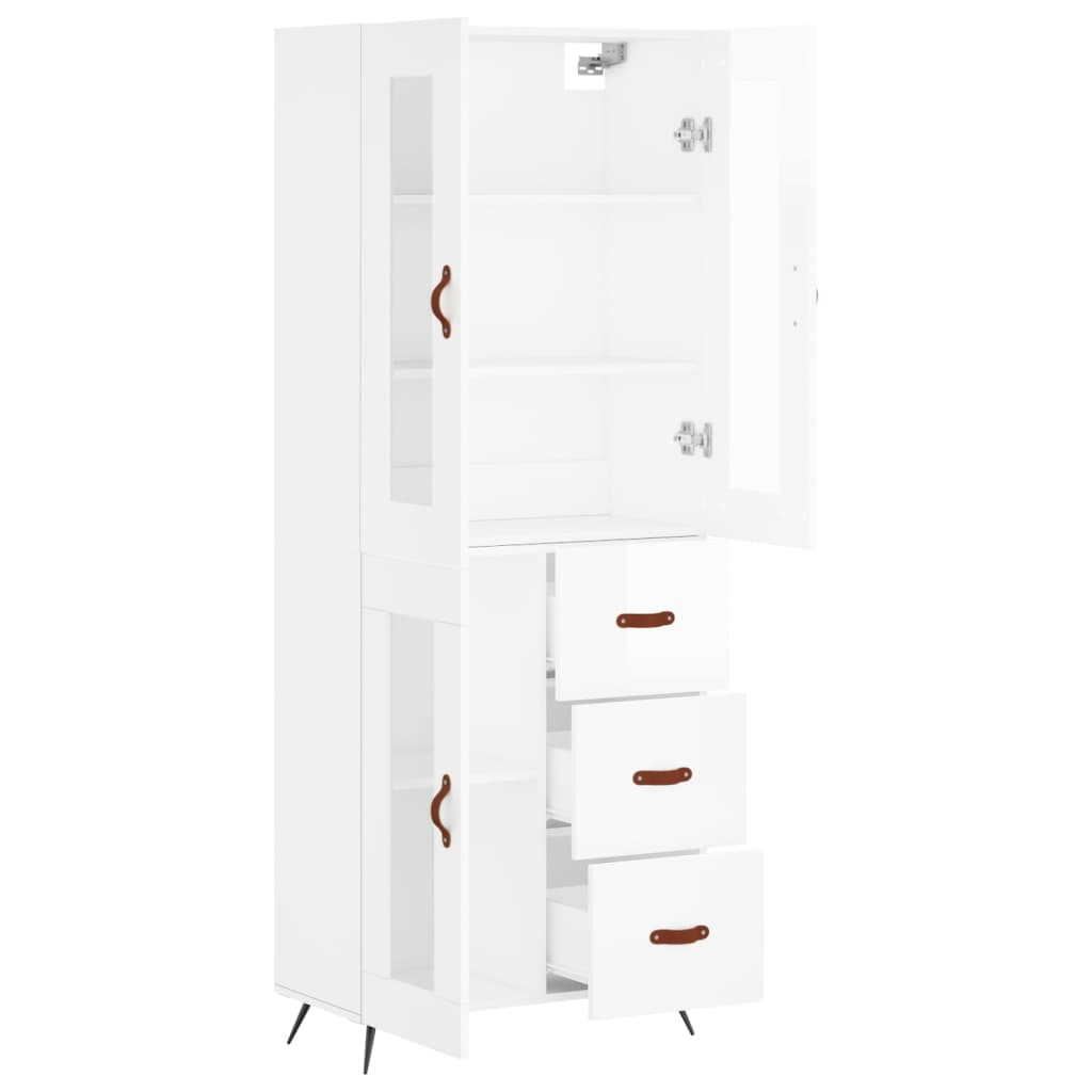 Credenza Bianco Lucido 69,5x34x180 cm in Legno Multistrato - homemem39