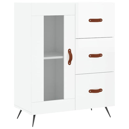 Credenza Bianco Lucido 69,5x34x180 cm in Legno Multistrato