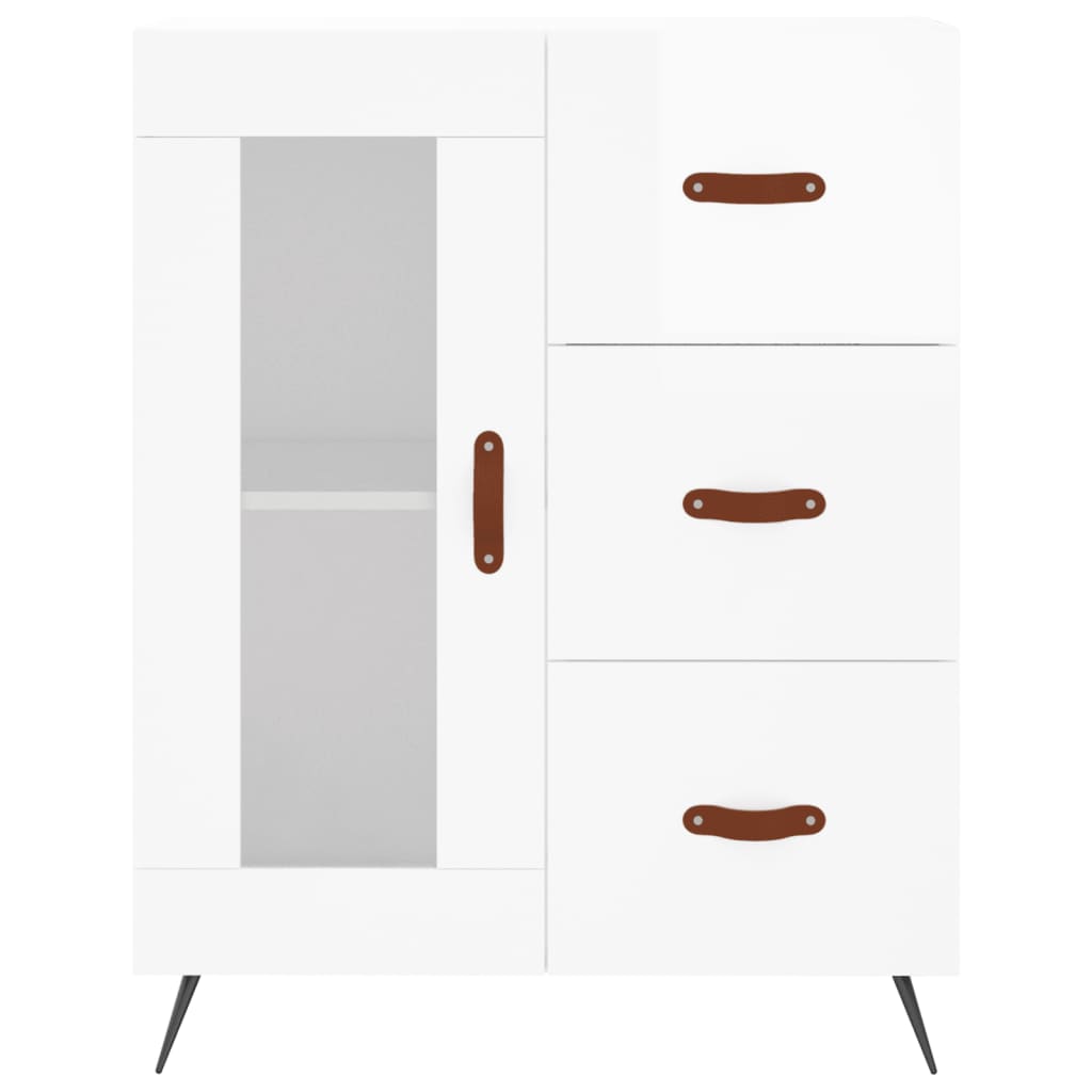 Credenza Bianco Lucido 69,5x34x180 cm in Legno Multistrato