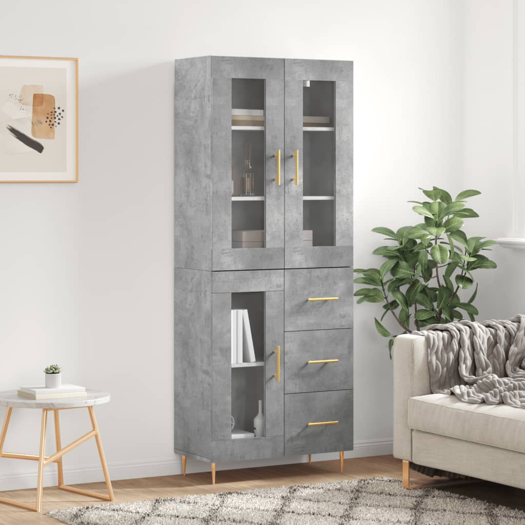 Credenza Grigio Cemento 69,5x34x180 cm in Legno Multistrato