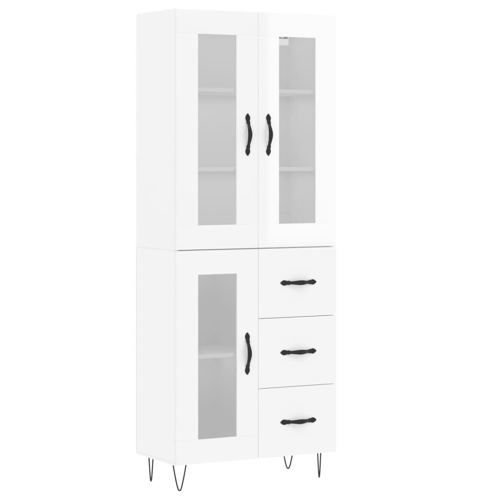 Credenza Bianco Lucido 69,5x34x180 cm in Legno Multistrato