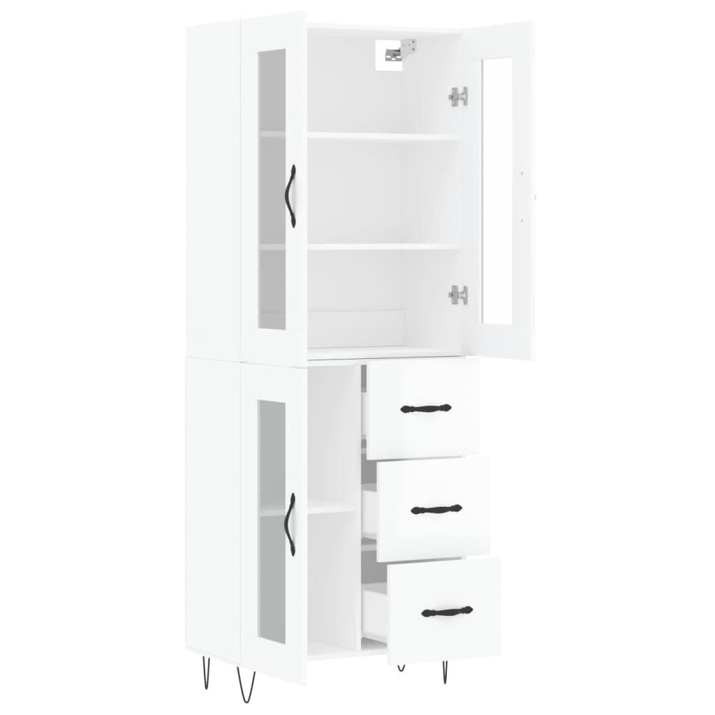 Credenza Bianco Lucido 69,5x34x180 cm in Legno Multistrato