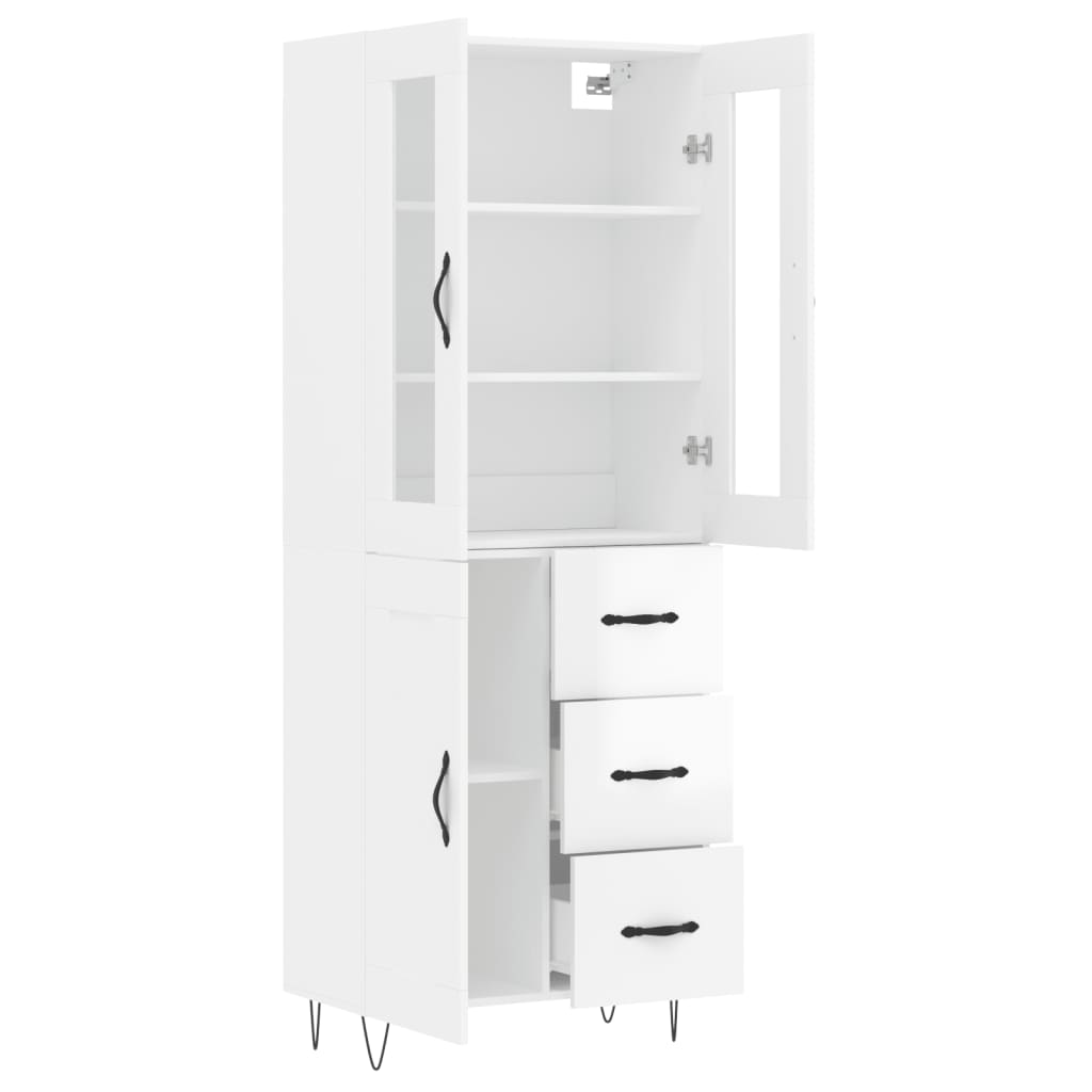 Credenza Bianco Lucido 69,5x34x180 cm in Legno Multistrato