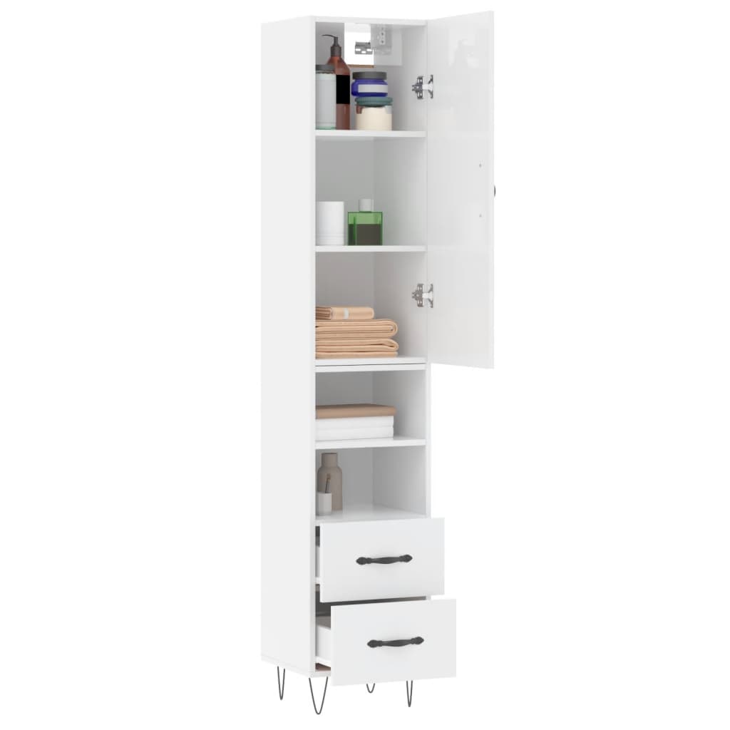 Credenza 34,5x34x180 cm in Legno Multistrato Bianco Lucido