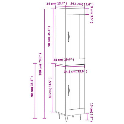 Credenza Grigio Sonoma 34,5x34x180 cm in Legno Multistrato - homemem39