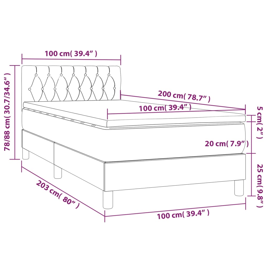 Giroletto a Molle con Materasso Verde Scuro 100x200 cm Velluto