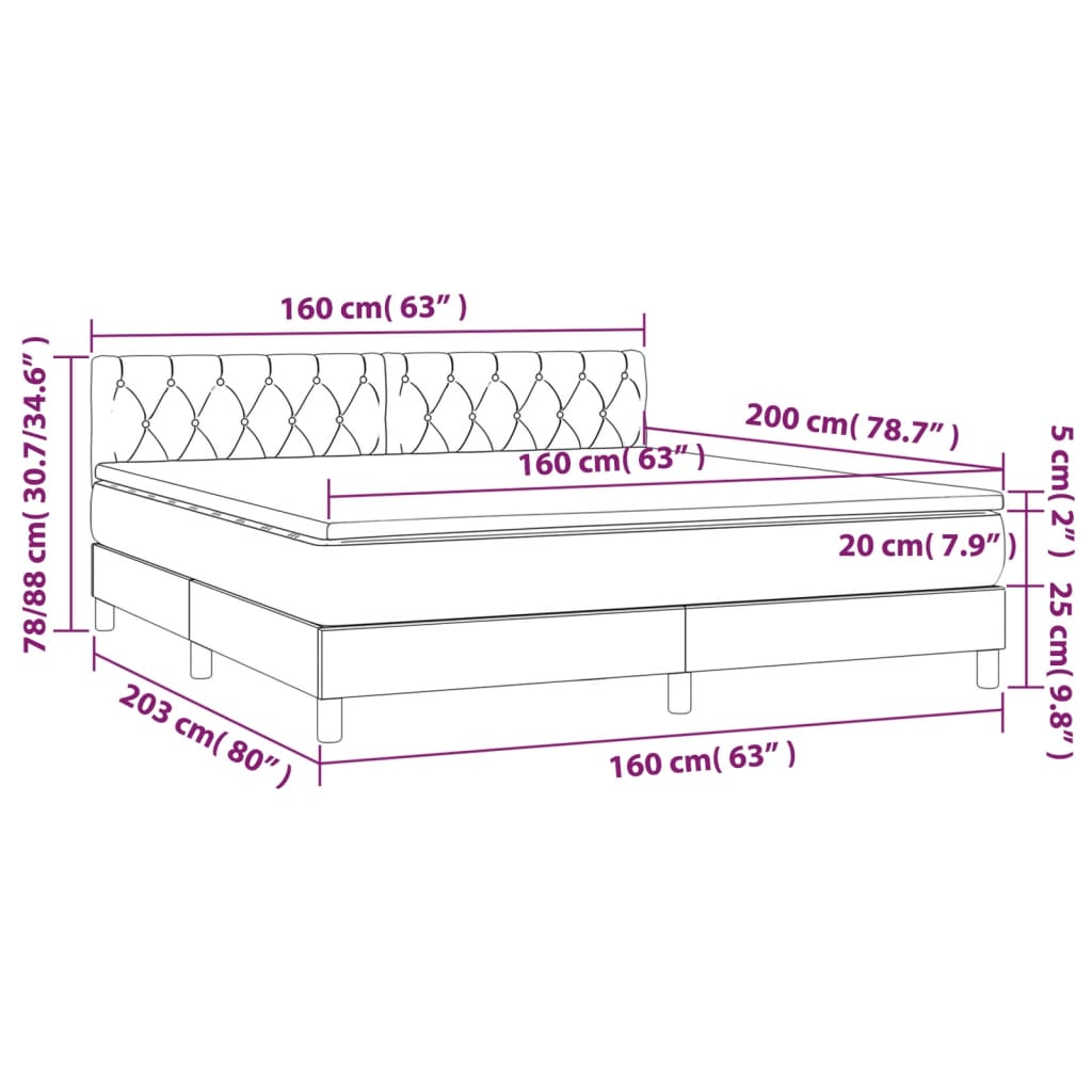 Giroletto a Molle con Materasso Grigio Scuro 160x200 cm Velluto