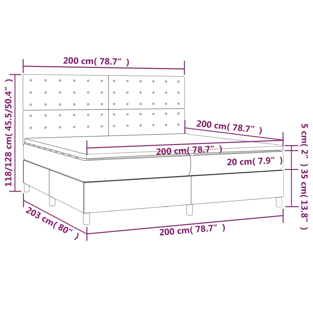 Giroletto a Molle con Materasso Marrone Scuro 200x200cm Tessuto