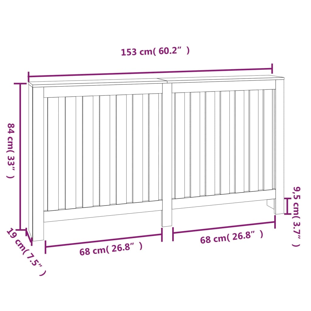 Copertura Termosifone 153x19x84 cm in Legno Massello di Pino - homemem39