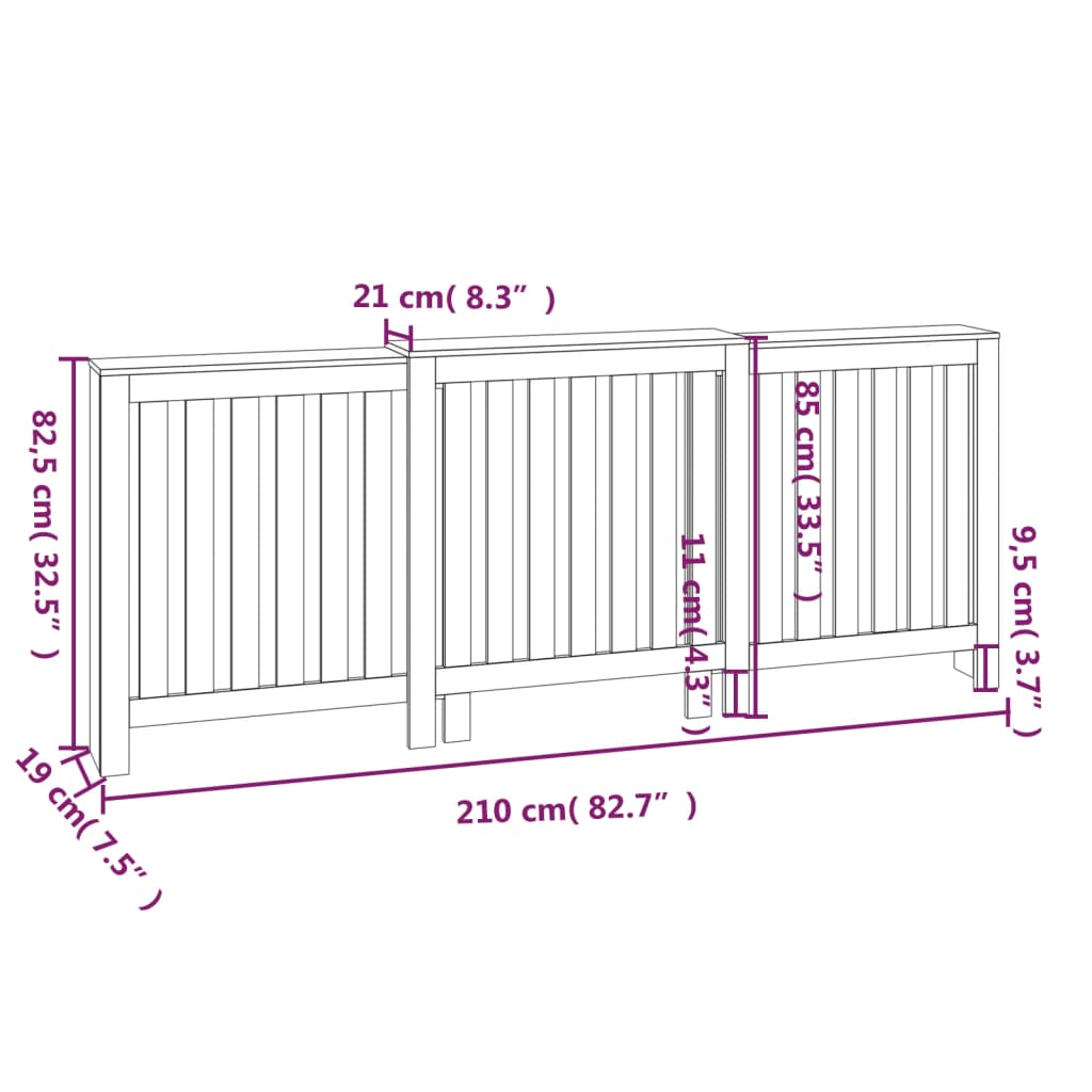 Copertura Termosifone 210x21x85 cm in Legno Massello di Pino - homemem39